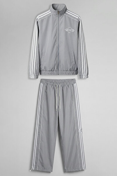 ablukaonline Men's Relaxed Fit Striped Sports Tracksuit Set Gray