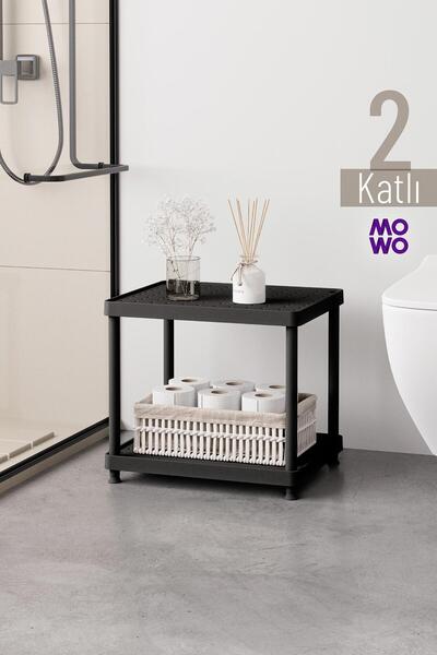 Mowo Home 2 Katlı Siyah 40x33 Plastik Banyo Rafı Sehpa, Tezgah Altı Raf, Havu...