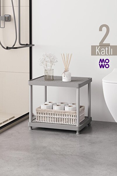 Mowo Home 2 Katlı Gri 40x33 Plastik Banyo Rafı Sehpa, Tezgah Altı Raf, Havuz ...