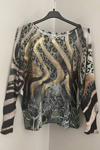 AYASOFYA OTANTIK Women's Italian Green Foil Patterned Bat Sleeve Mercerized B...