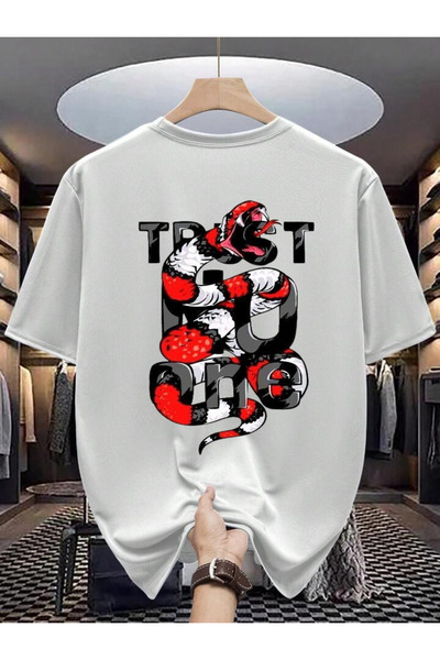 Rivox Unisex White Oversize T-Shirt Cotton Fabric with Snake Print