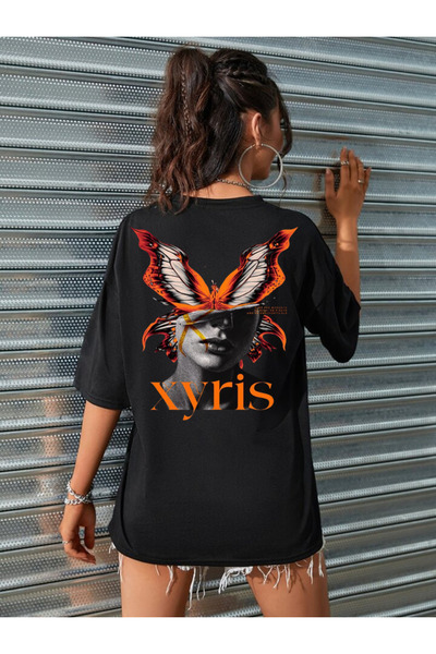 Rivox Unisex Black Oversize T-Shirt Cotton Fabric Xyris Printed