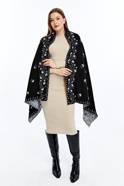 panşalço Karanfil Model Black-Bone-Grey Knitwear Shoulder Shawl, Knitwear Sha...