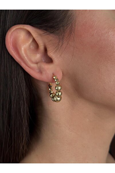 Luseda Vip Textured Ball Hoop Gold Earrings