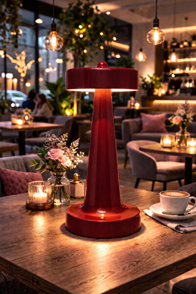 Natiorj Dome Bordo Model Pilli Masa Lambası Cafe Salon Yatak Odası Proje Abajur
