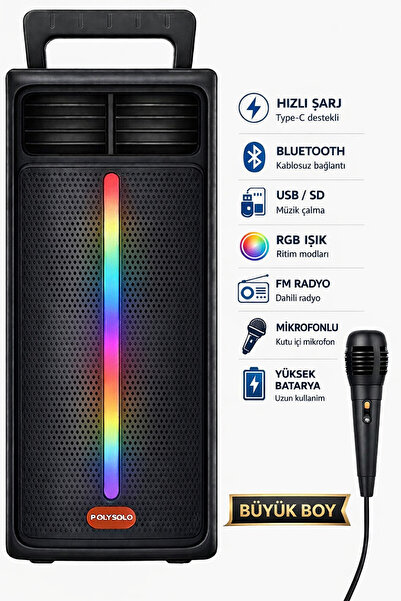 Zineets Işıklı Büyük Boy Party Box Bluetooth Hoparlör Taşınabilir Şarjlı Ses ...