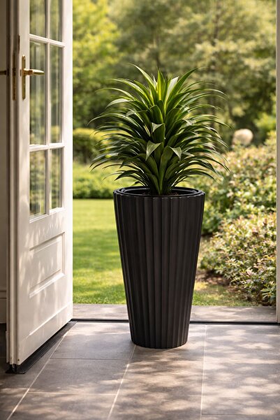 Alezy Lilyum Dekoratif Çizgili Saksı Vazo 58cm