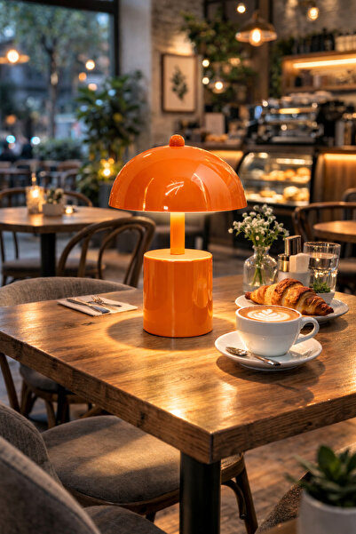 Natiorj Orbit Turuncu Model Pilli Masa Lambası Cafe Salon Yatak Odası Abajur