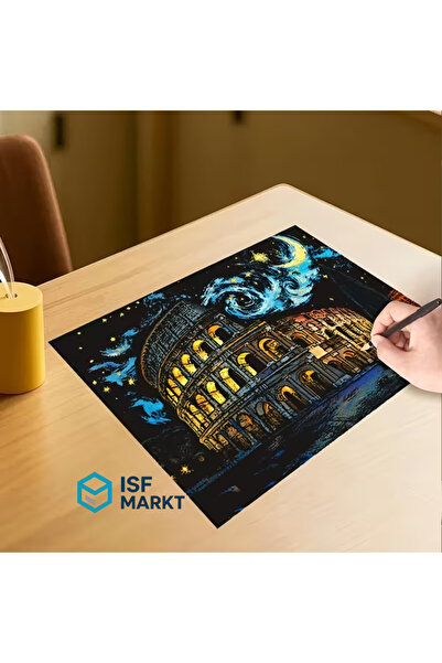 ISF MARKT 4 lü SET : A3 Kazıma Resim Sanatı – Kolezyum, Pisa Kulesi, Özgürlük...