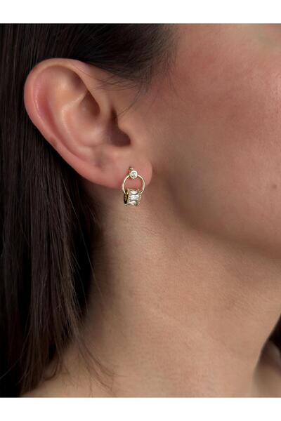 Luseda Vip Gold Baget Stone Hoop Earrings