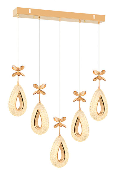 İstanbul Avize Hera Yemek Masası Gold 5'li Kumandalı 3 Renk Ledli Modern Led ...