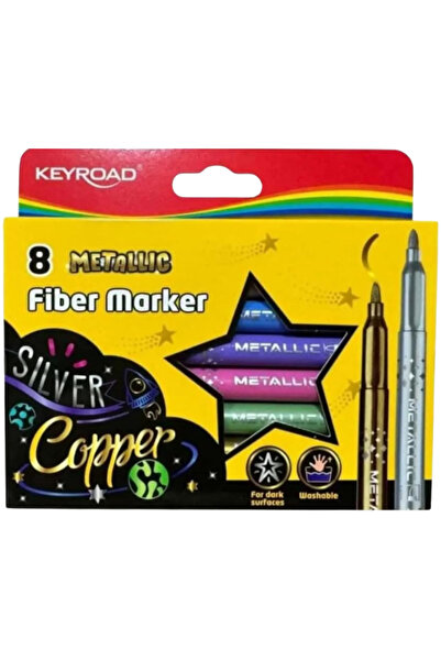 KEYROAD Metallic Fiber Marker Felt Tip Pen Set 8 Colors