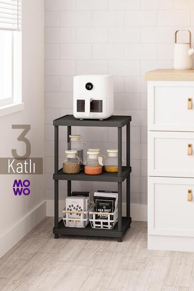 Mowo Home 3 Katlı Siyah 40x33 Plastik Mutfak Raf Sistemi, Banyo Rafı, Kiler, ...
