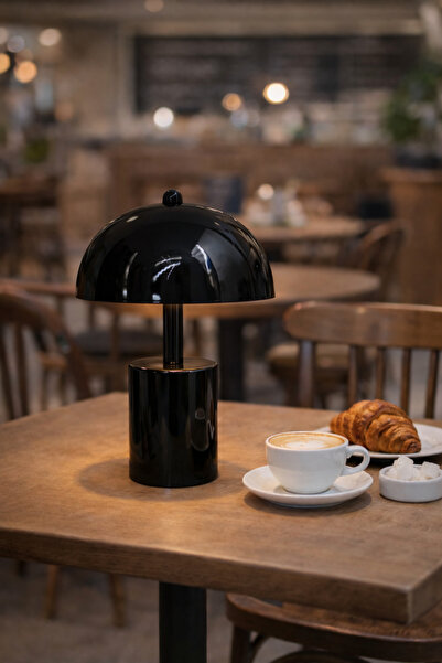 Natiorj Orbit Siyah Model Pilli Masa Lambası Cafe Salon Yatak Odası Abajur