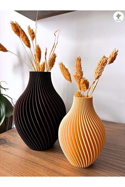 MelisArt3D Dünyası Dekoratif Şık 2 li Set Kahverengi & Krem Vazo