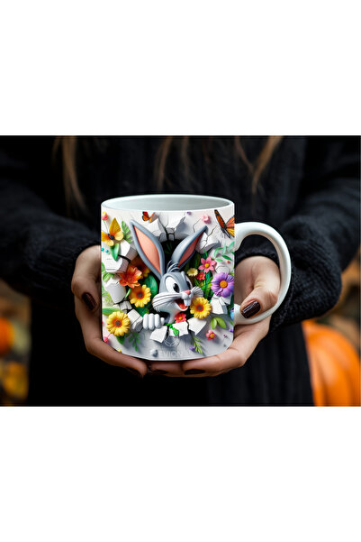 Evion كوب على شكل باغز باني 330 مل |   تصميم خاص بتأثير ثلاثي الأبعاد مع زهور