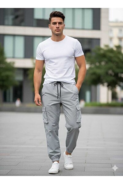 Wise&Go Store Men's Cargo Pocket Pants Lycra Cotton Elasticated Leg Jogger Pants