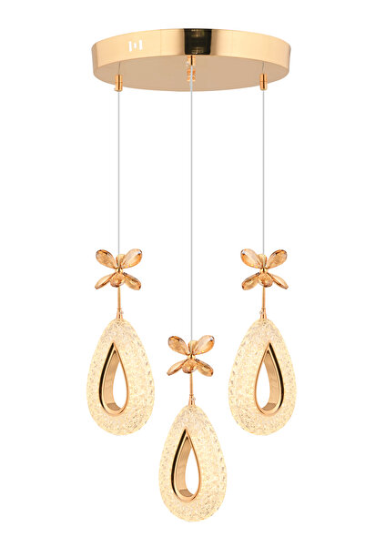 İstanbul Avize Hera 3'lü Gold Kumandalı 3 Renk Ledli Modern Led Avize