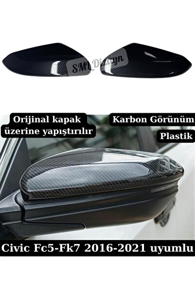 SML Dizayn Honda Civic FC5 Uyumlu 2016-2021 Karbon Görünüm Ayna Kapağı Düz Model