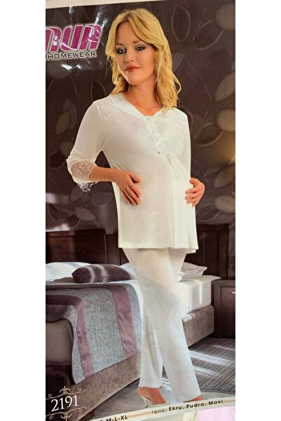 Şahnur Set de pijamale de maternitate cu mâneci lungi, culoare pudra