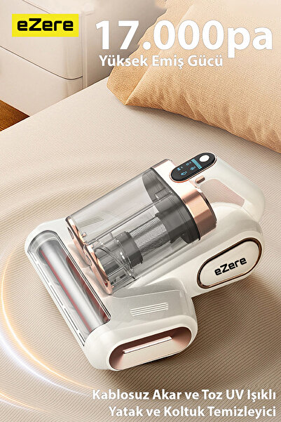 EZERE DustAway 17000Pa Güçlü Kablosuz Akar ve Toz UV Işıklı Yatak ve Koltuk T...
