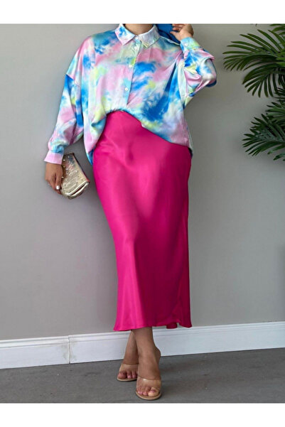 MAESTRO WOMAN Γυναικεία φούξια σατέν φούστα με ψηλή μέση και μήκος μίντι