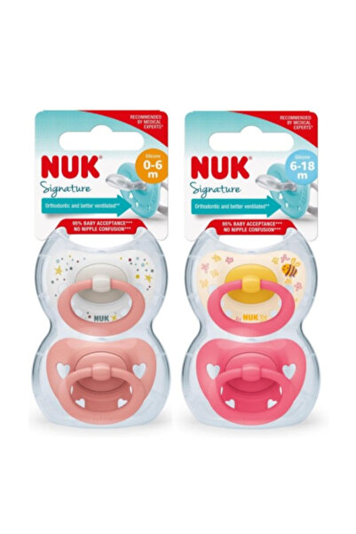 Nuk Signature Saklama Kutulu Silikon Emzik 2'li 0-6 ay + Emzik 2'li 6-18ay