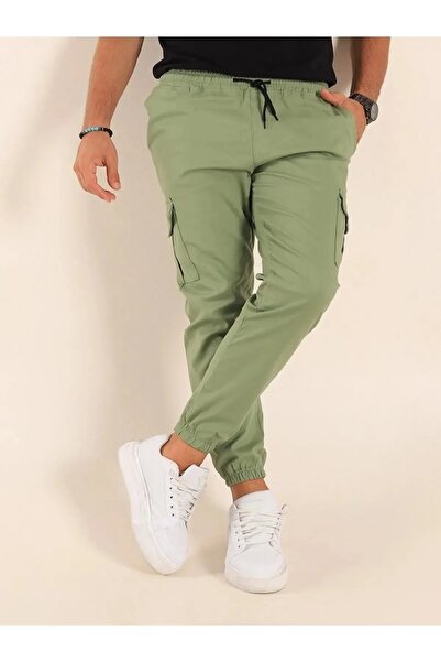 Wise&Go Store Men's Cargo Pocket Pants Lycra Cotton Elasticated Leg Jogger Pants