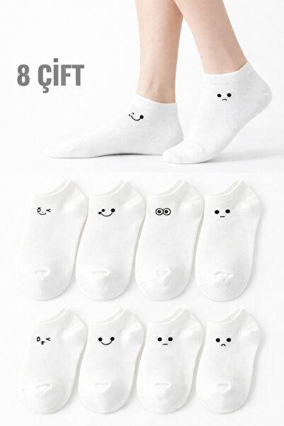 TreBears 8 pari belih Emoji Sa deznom čarapa – Minimalistički set ženskih čar...