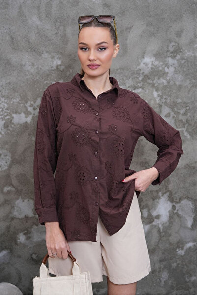 Elaxi Women's 100% Cotton Imported Fabric Embroidered Shirt