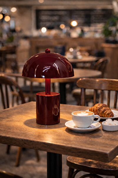 Natiorj Orbit Bordo Model Pilli Masa Lambası Cafe Salon Yatak Odası Abajur