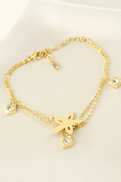 Bijuteri Net Steel Bracelet with Flower Stones