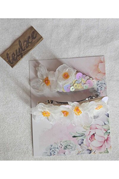 Leylace حجر كريستالي، ترتر، قماش أورجانزا، تصميم زهور خاص، لون أبيض، طقم مشاب...