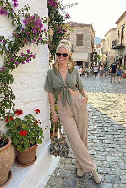 Lela Pamuklu Comfort Fit Bağlamalı Yarasa Kol Bolero BOLERO 5866354