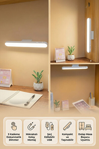 indirimsevinci USB Şarjlı Mıknatıslı Dokunmatik Lamba 3 Mod Işık Renkli LED A...