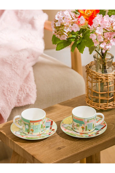 LC Waikiki Lcw Home Mixed Printed 2-Person Porcelain Coffee Cup Set 90 ml