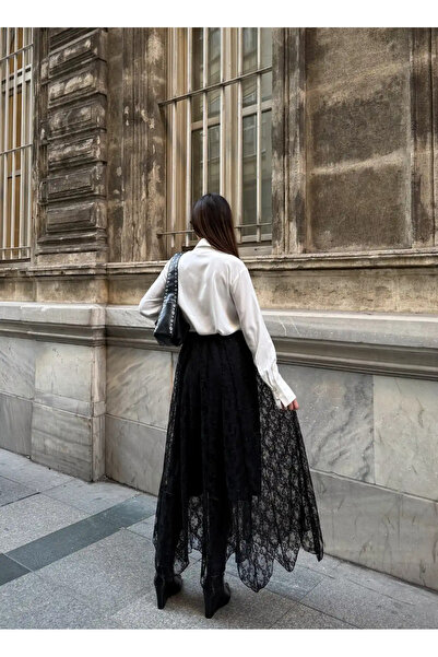 Caddebostan Moda Ψηλόμεση φούστα με δαντέλα και λεπτομέρειες, μάξι μήκος, κομ...