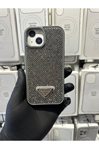 TAK Bİ KILIF iPhone 15 Uyumlu Taşlı Logolu Premium Kılıf Parlak Kristal Kapla...