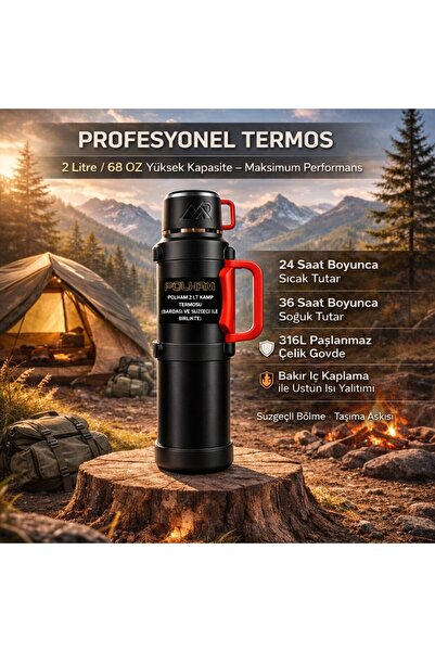 Polham 2 Liter Camping Thermos – Keeps Hot for 24 Hours/Cold for 36 Hours, 31...