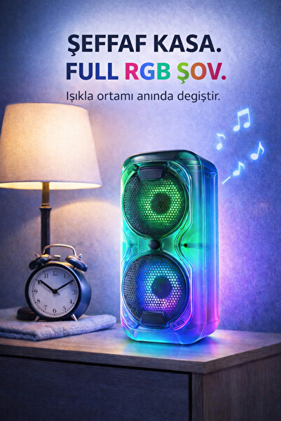 Zineets FULL Işıklı Büyük Boy Party Box Bluetooth Hoparlör Taşınabilir Şarjlı...