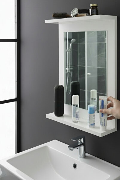 Moemi Raflı Banyo Aynası Beyaz Lavabo Aynası Wc , Dresuar , Koridor , Mutfak ...