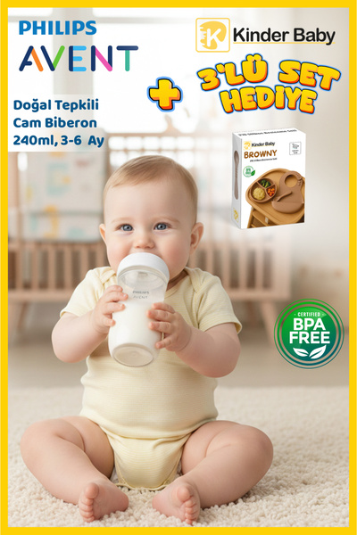 Philips Avent Doğal Tepkili Cam Biberon 240 ml + Beslenme Seti Hediyeli
