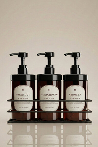 Kloppenhug 3’lü Metal Stantlı Amber Sıvı Sabunluk Seti 400 ml - Şampuan, Duş ...