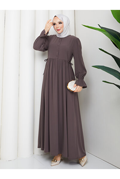 RACE FASHİON Medina Silk Hijab Dress with Side Laces and Buttons Rc6039