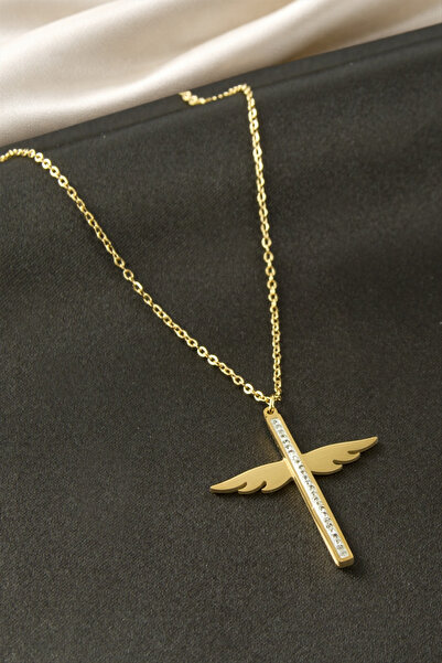 Bijuteri Net Winged Stone Steel Necklace