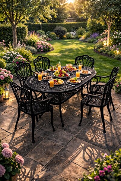 Alezy İstanbul Masa Takımı 75x150cm Oval Masa + 6 Adet İstanbul Koltuk Ferfor...