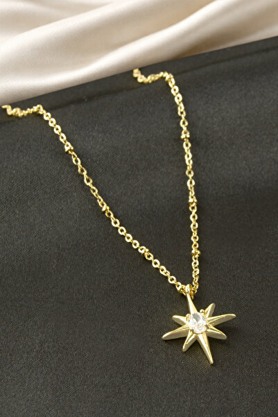 Bijuteri Net Star Zircon Stone Steel Necklace