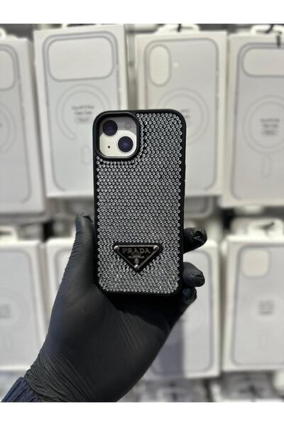 TAK Bİ KILIF iPhone 15 Uyumlu Taşlı Logolu Premium Kılıf Parlak Kristal Kapla...