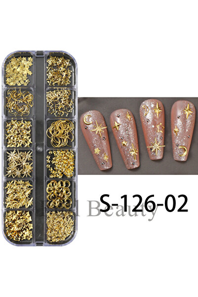 Venalisa 12li Gold Renk Yıldız Ay Tırnak Süsleme Nail Art Charm