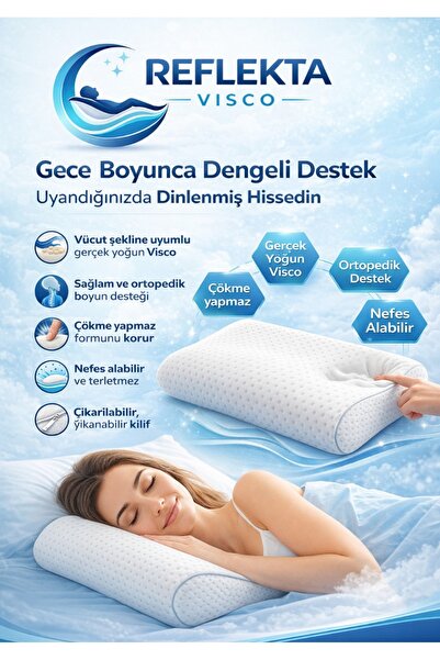 reflekta Sertifikalı Ortapedik Visco Yastık Boyun Destekli Kılıf ve Çantalı 4...